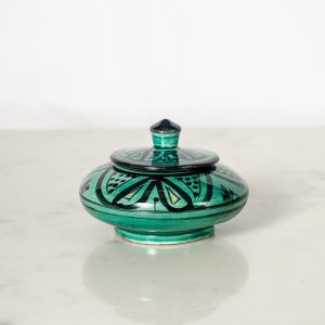 Handmade Moroccan Ceramic Spice Box in Green