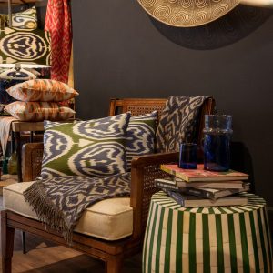 Silk Ikat Cushion in Blue and Green