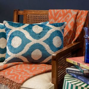 Velvet Ikat Cushion in Blue
