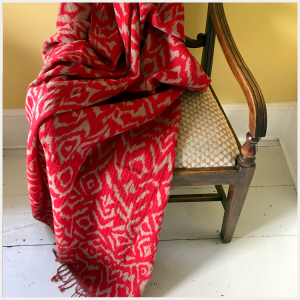 Scarlet Red Wool Ikat Throw