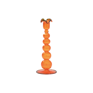Orange & Green Piped Glass Candle Holder