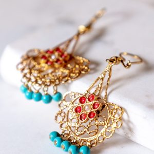 Zanthia Blue & Red Beaded Drop Earrings