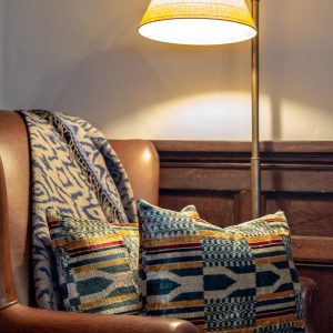 Tallie Blue, Red & Beige Velvet Cushion