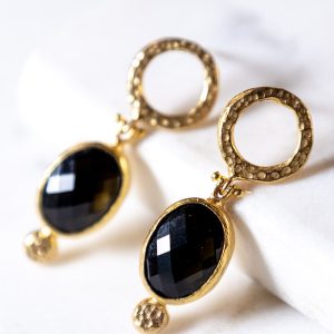 Black Onyx Hoop and Gemstone Earrings