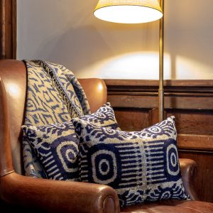 Orla Dark Blue Velvet Ikat Cushion