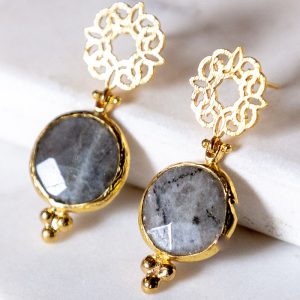 Aya Grey Moonstone and Wreath Earrings