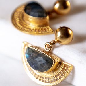 Half Moon Earrings with Labradorite Gemstone