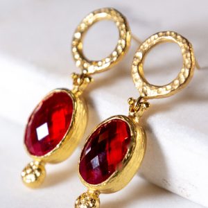 Scarlet Hoop and Gemstone Earrings