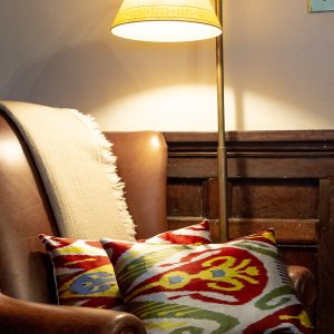 Lota Silver, Red and Green Silk Ikat Cushion