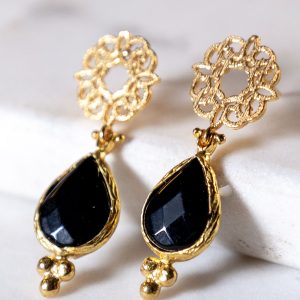 Black Onyx Hoop and Gemstone Earrings