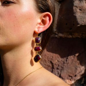 Red Sapphire Trippel Drop Earrings