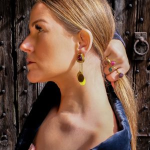 Red Sapphire Trippel Droplet Earrings