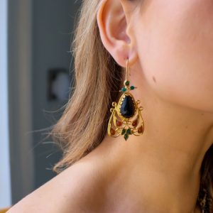 Black Onyx & Carnelian Beatle Earrings