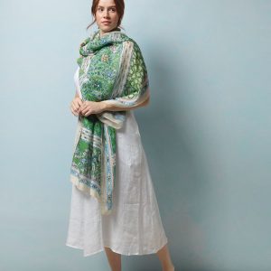 One Hundred Stars* Folk Flowers Green Scarf (