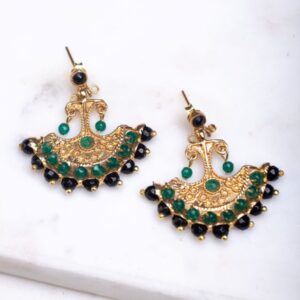 Emerald and Black Onyx Moon Earrings