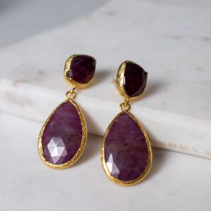 Red Sapphire Double Drop Earrings