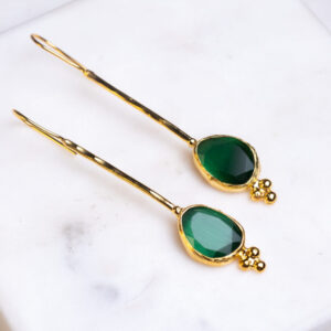 Emerald Cat Eye glass stem earrings