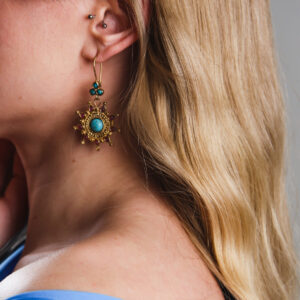 Turquoise and Coral Starburst Earrings