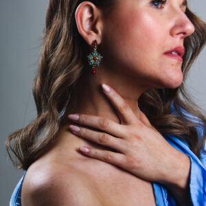Turquoise & Coral Flower Earrings